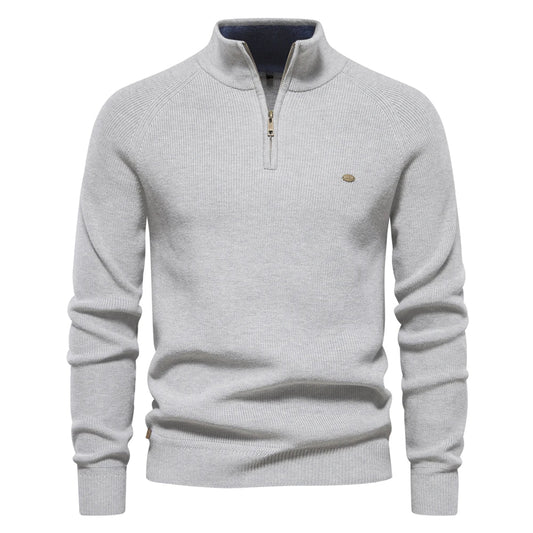 Pullover mit halbem Reißverschluss | Hoher Kragen | Winter | Strickpullover | Herren-Strickpullover-Hellgrau-M-Chaps Herrenmode