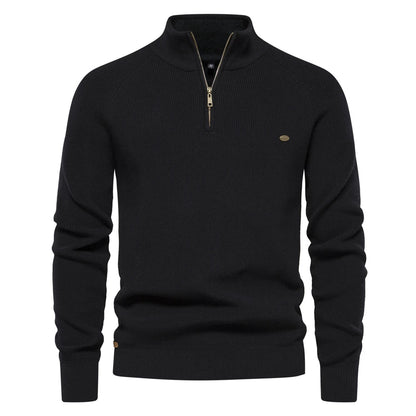 Pullover mit halbem Reißverschluss | Hoher Kragen | Winter | Strickpullover | Herren-Strickpullover-Schwarz-M-Chaps Herrenmode