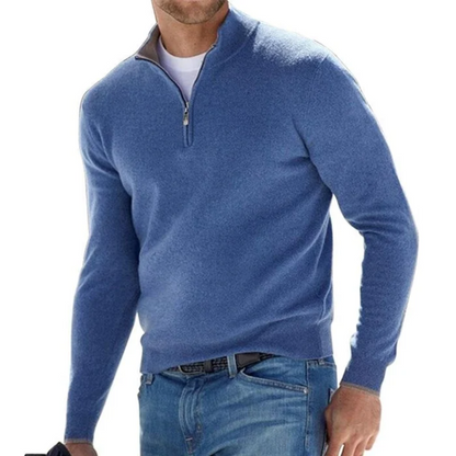 Pullover mit halbem Reißverschluss – Langarm – Pullover – Strickpullover – Herren-Sweatshirt mit kurzem Reißverschluss-Blau-S-Chaps Herrenmode