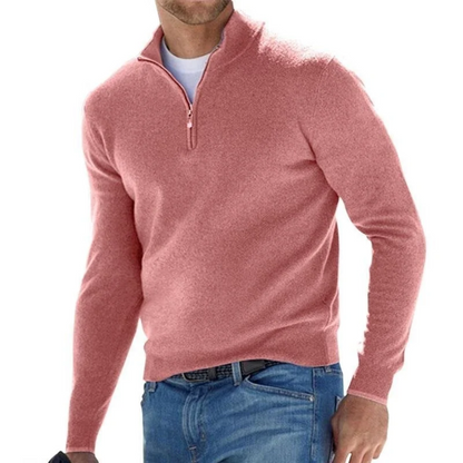 Pullover mit halbem Reißverschluss – Langarm – Pullover – Strickpullover – Herren-Sweatshirt mit kurzem Reißverschluss-Rosa-S-Chaps Herrenmode