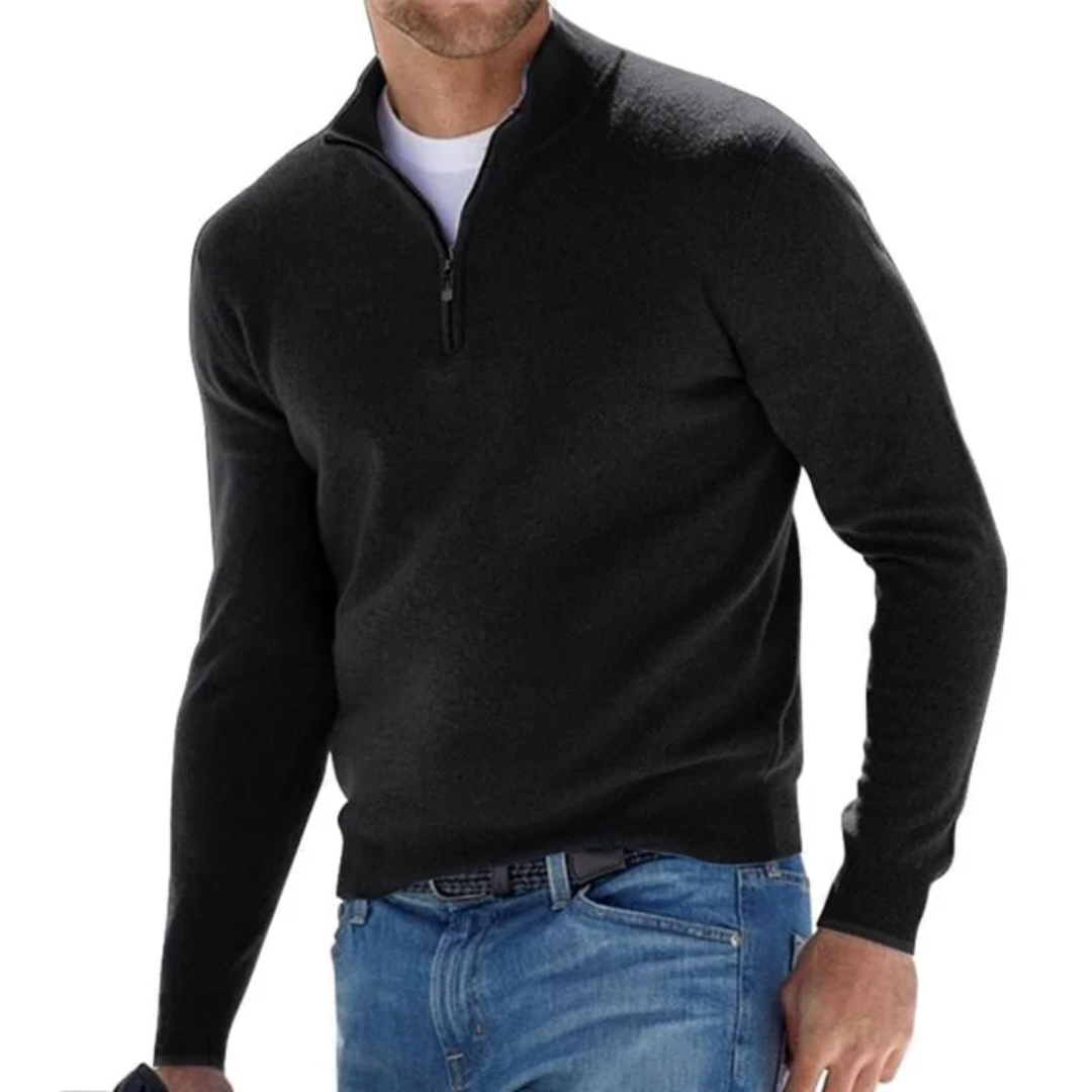 Pullover mit halbem Reißverschluss – Langarm – Pullover – Strickpullover – Herren-Sweatshirt mit kurzem Reißverschluss-Schwarz-S-Chaps Herrenmode