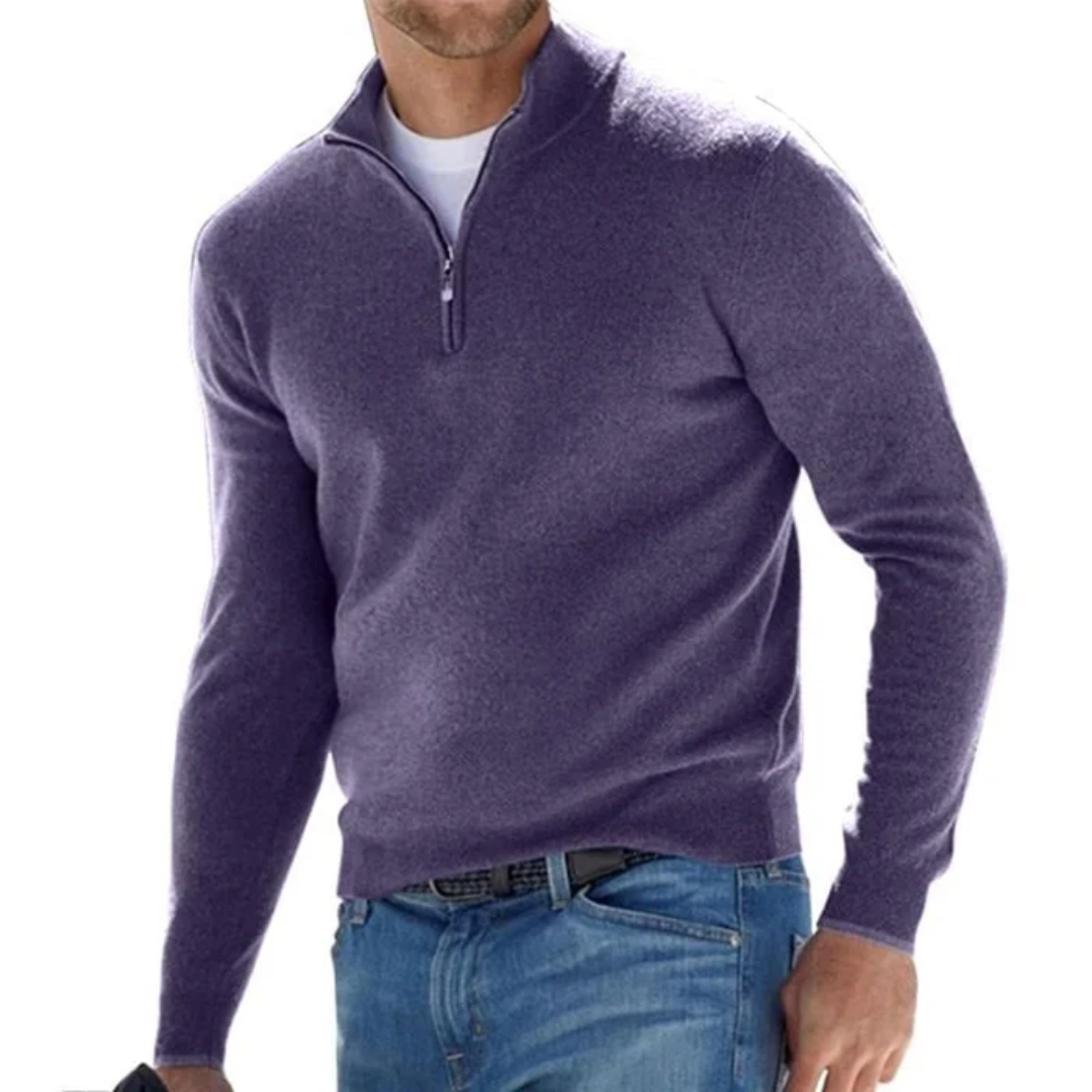 Pullover mit halbem Reißverschluss – Langarm – Pullover – Strickpullover – Herren-Sweatshirt mit kurzem Reißverschluss-Violett-S-Chaps Herrenmode