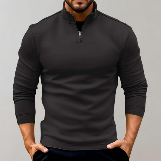 Pullover mit halbem Reißverschluss | Langarmshirt | Pullover | Sweatshirt | Herrenbekleidung-Schwarz-S-Chaps Herrenmode