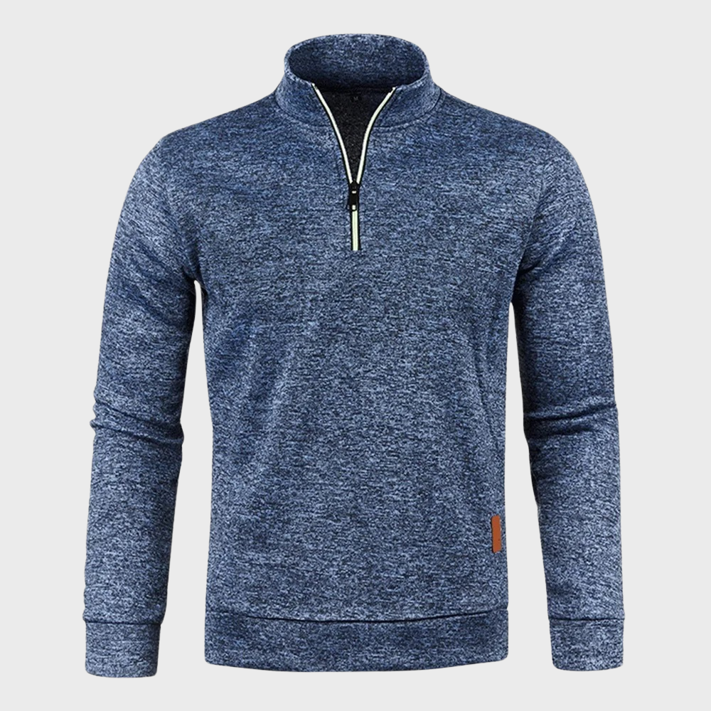 Pullover mit halbem Reißverschluss – Lässig – Langarm – Sweatshirt mit halbem Reißverschluss – Herren-Pullover mit Viertelreißverschluss-Blau-M-Chaps Herrenmode