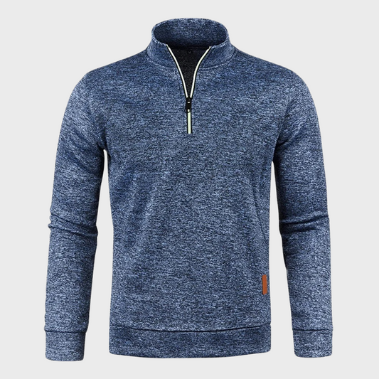 Pullover mit halbem Reißverschluss – Lässig – Langarm – Sweatshirt mit halbem Reißverschluss – Herren-Pullover mit Viertelreißverschluss-Blau-M-Chaps Herrenmode