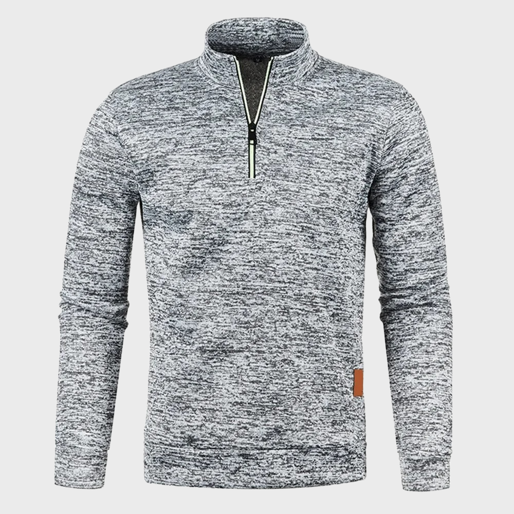 Pullover mit halbem Reißverschluss – Lässig – Langarm – Sweatshirt mit halbem Reißverschluss – Herren-Pullover mit Viertelreißverschluss-Hellgrau-M-Chaps Herrenmode