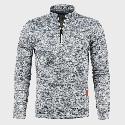 Pullover mit halbem Reißverschluss – Lässig – Langarm – Sweatshirt mit halbem Reißverschluss – Herren-Pullover mit Viertelreißverschluss-Hellgrau-M-Chaps Herrenmode
