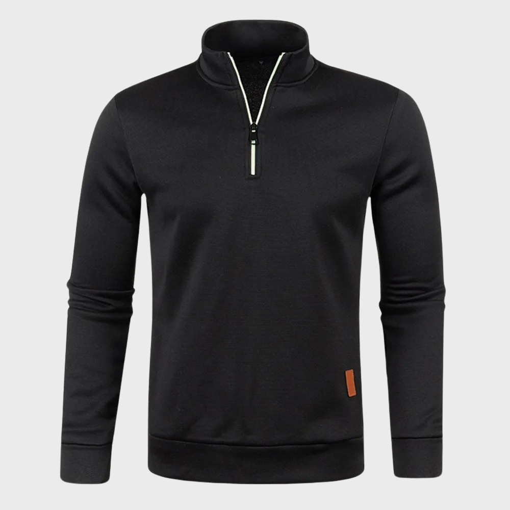 Pullover mit halbem Reißverschluss – Lässig – Langarm – Sweatshirt mit halbem Reißverschluss – Herren-Pullover mit Viertelreißverschluss-Schwarz-M-Chaps Herrenmode