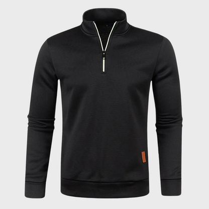 Pullover mit halbem Reißverschluss – Lässig – Langarm – Sweatshirt mit halbem Reißverschluss – Herren-Pullover mit Viertelreißverschluss-Schwarz-M-Chaps Herrenmode