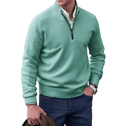 Pullover mit halbem Reißverschluss | Lässig | Normale Passform | Strickpullover | Herren-Pullover mit viertelem Reißverschluss-Grün-M-Chaps Herrenmode