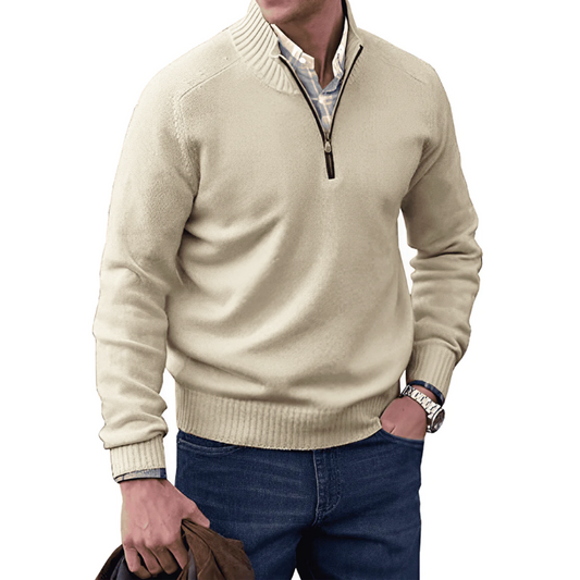 Pullover mit halbem Reißverschluss | Lässig | Normale Passform | Strickpullover | Herren-Pullover mit viertelem Reißverschluss-Hellkhaki-M-Chaps Herrenmode