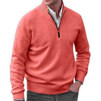 Pullover mit halbem Reißverschluss | Lässig | Normale Passform | Strickpullover | Herren-Pullover mit viertelem Reißverschluss-Rosa-M-Chaps Herrenmode