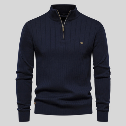 Pullover mit halbem Reißverschluss | Stehkragen | Langarm | Strickpullover | Winterkleidung für Herren-Blau-S-Chaps Herrenmode