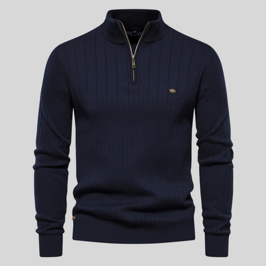 Pullover mit halbem Reißverschluss | Stehkragen | Langarm | Strickpullover | Winterkleidung für Herren-Blau-S-Chaps Herrenmode