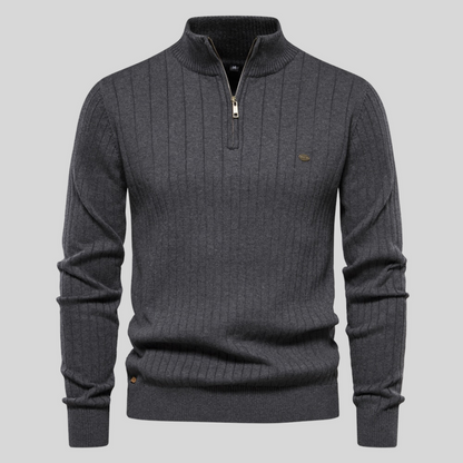 Pullover mit halbem Reißverschluss | Stehkragen | Langarm | Strickpullover | Winterkleidung für Herren-Grau-S-Chaps Herrenmode