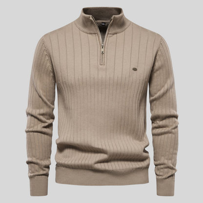 Pullover mit halbem Reißverschluss | Stehkragen | Langarm | Strickpullover | Winterkleidung für Herren-Khaki-S-Chaps Herrenmode