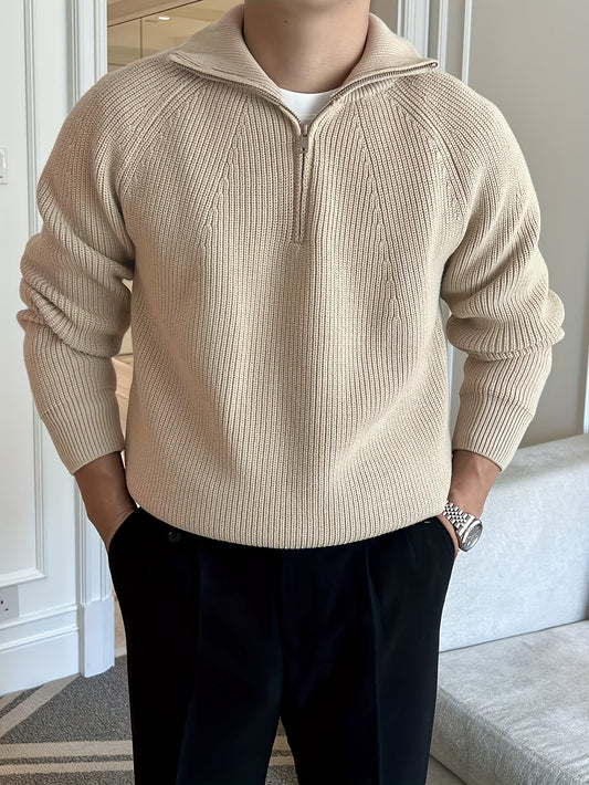 Pullover mit halbem Reißverschluss – warmer, langärmliger Strickpullover für Herren-Khaki-M-Chaps Herrenmode