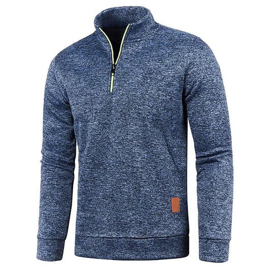 Pullover mit kurzem Reißverschluss | Langarmshirt | Elastisch | Sweatshirt mit halbem Reißverschluss | Herrenbekleidung-Dunkelblau-S-Chaps Herrenmode