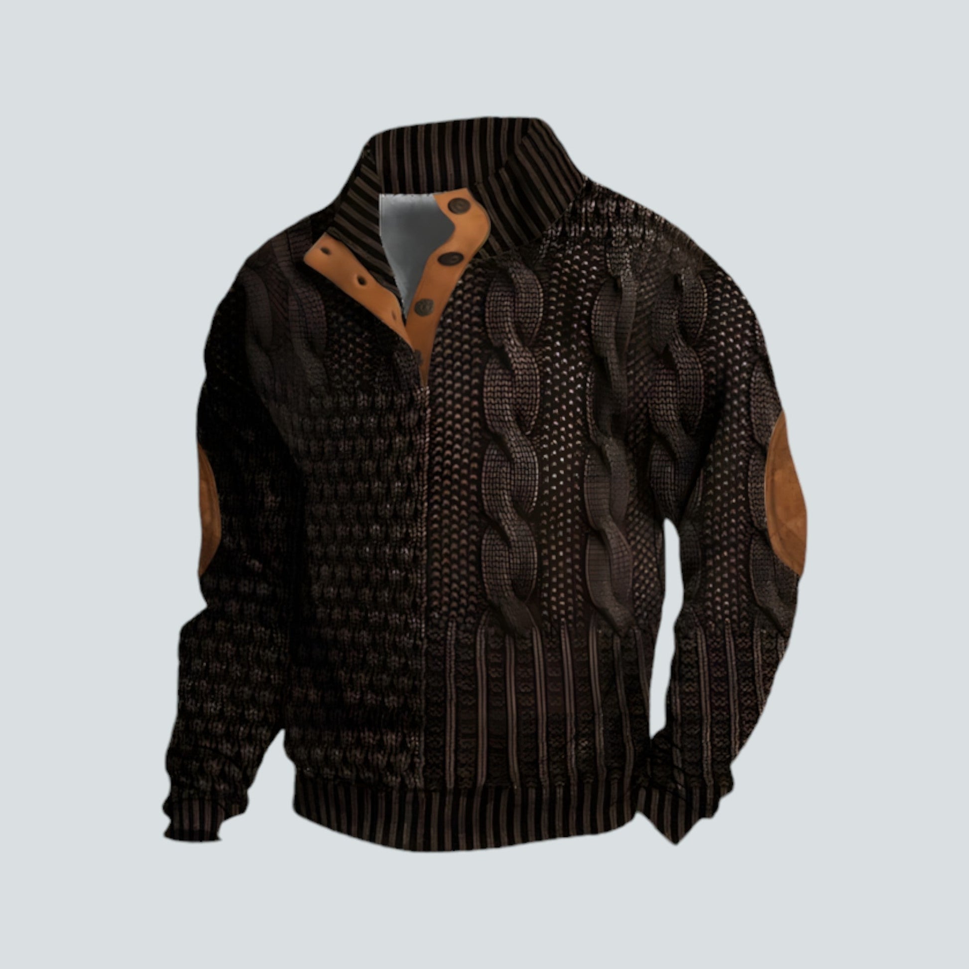 Pullover – warmer Herrenpullover mit lockerer Passform und vierteljährlicher Knopfleiste-Braun-S-Chaps Herrenmode