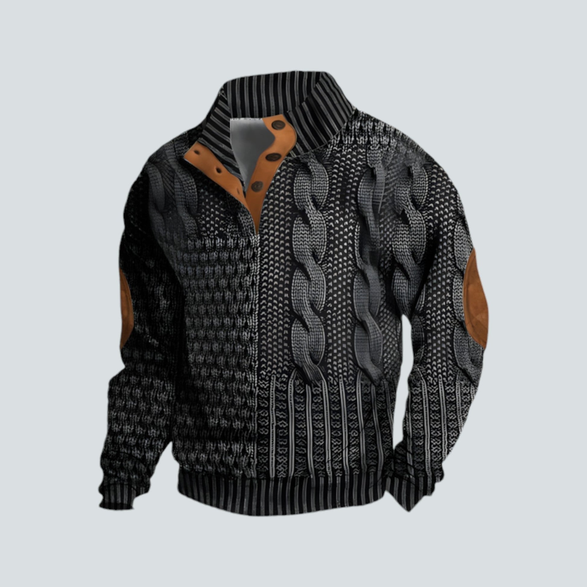 Pullover – warmer Herrenpullover mit lockerer Passform und vierteljährlicher Knopfleiste-Dunkelgrau-S-Chaps Herrenmode