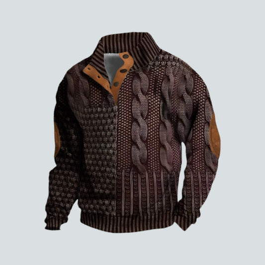 Pullover – warmer Herrenpullover mit lockerer Passform und vierteljährlicher Knopfleiste-Dunkelrot-S-Chaps Herrenmode