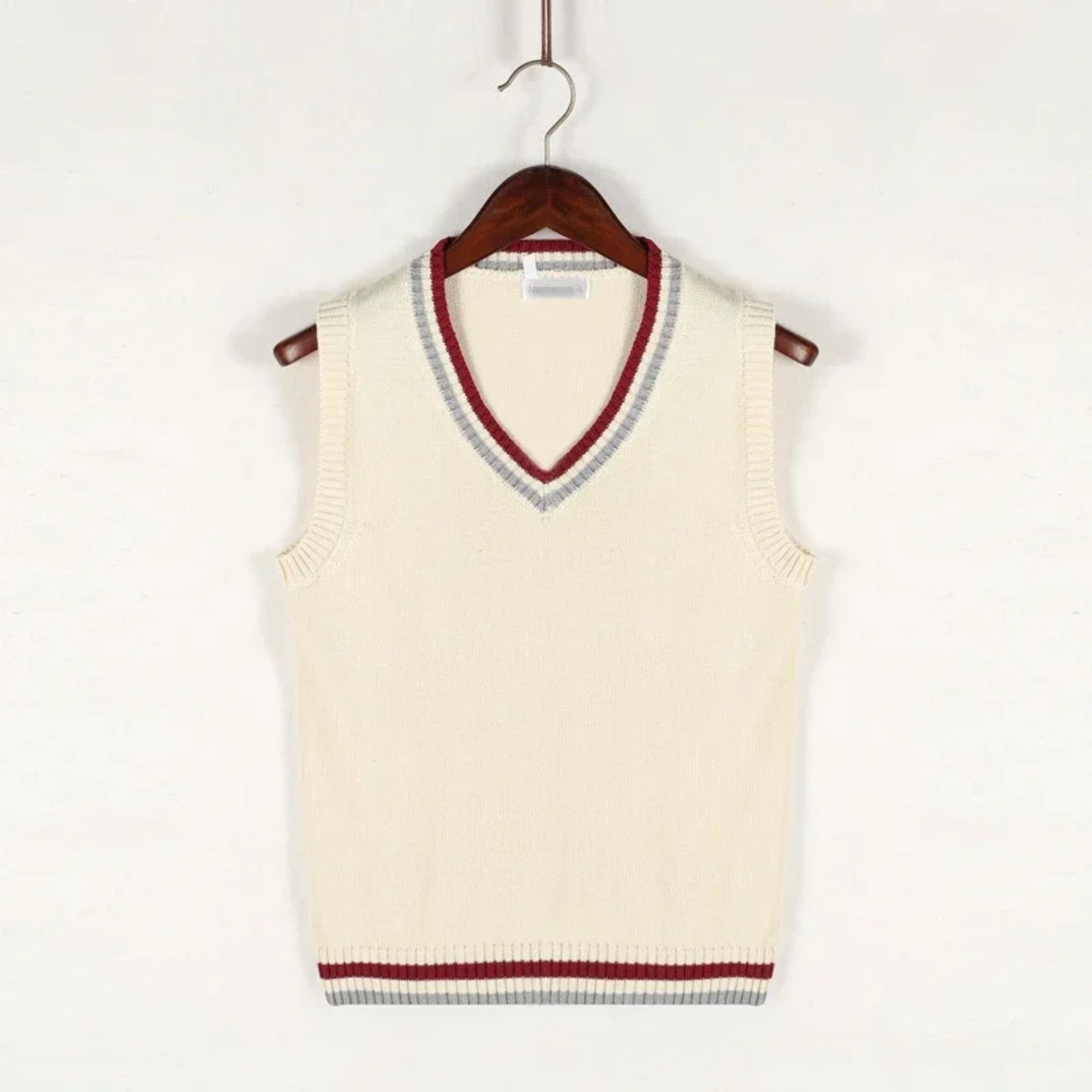 Pulloverweste - Herren ärmellose V-Ausschnitt Pullover Strickweste-Beige-S-Chaps Herrenmode