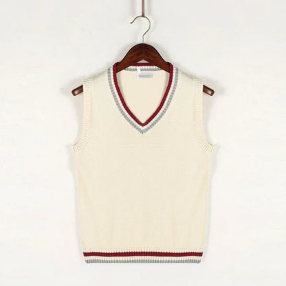Pulloverweste - Herren ärmellose V-Ausschnitt Pullover Strickweste-Beige-S-Chaps Herrenmode