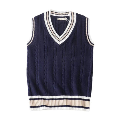 Pulloverweste - Herren ärmellose V-Ausschnitt Pullover Strickweste-Blau-S-Chaps Herrenmode
