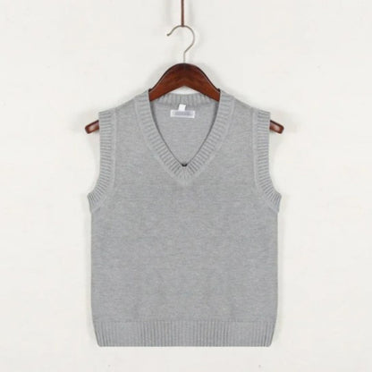 Pulloverweste - Herren ärmellose V-Ausschnitt Pullover Strickweste-Grau-S-Chaps Herrenmode