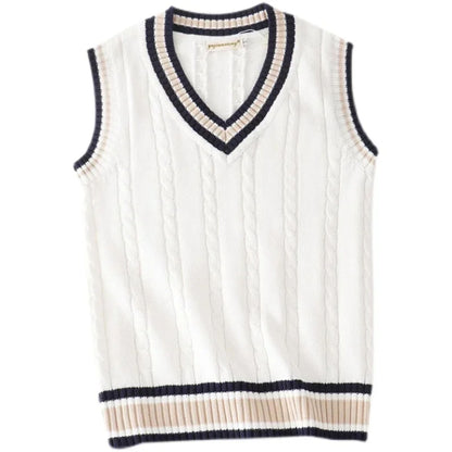 Pulloverweste - Herren ärmellose V-Ausschnitt Pullover Strickweste-Weiß-S-Chaps Herrenmode