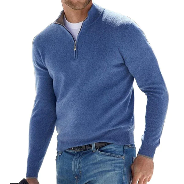 Quarter Zip Jumper – Langärmeliger Strickpullover mit halbem Reißverschluss für Herren-Blau-S-Chaps Herrenmode