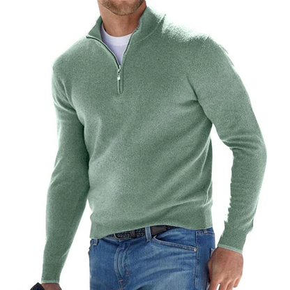 Quarter Zip Jumper – Langärmeliger Strickpullover mit halbem Reißverschluss für Herren-Grün-S-Chaps Herrenmode