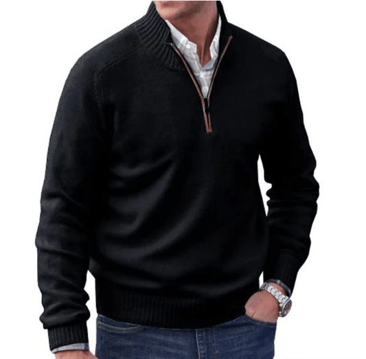 Quarter Zip Jumper | Warm | Mit Reißverschluss | Teddy-Hoodie | Fleecejacke für Männer-Schwarz-S-Chaps Herrenmode