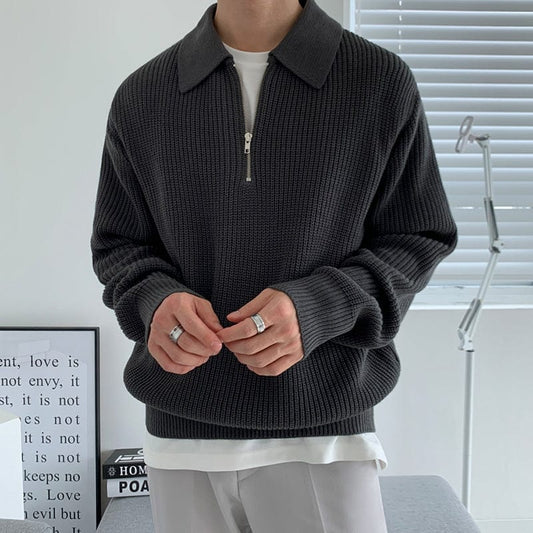 Quarter Zip Pullover | Collared | Half Zip | Strickpullover | Herrenstrickwaren-Schwarz-S-Chaps Herrenmode