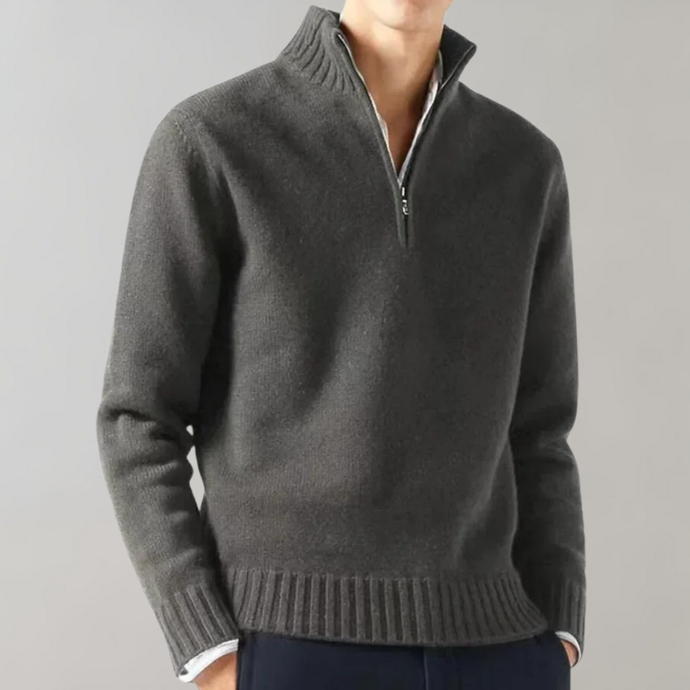 Quarter Zip Pullover - Herren Regular Fit Half Zip Strickpullover-Grau-M-Chaps Herrenmode