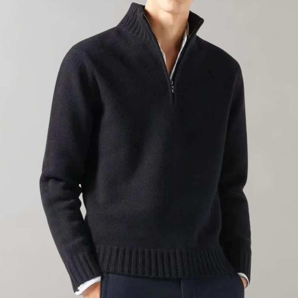 Quarter Zip Pullover - Herren Regular Fit Half Zip Strickpullover-Schwarz-M-Chaps Herrenmode