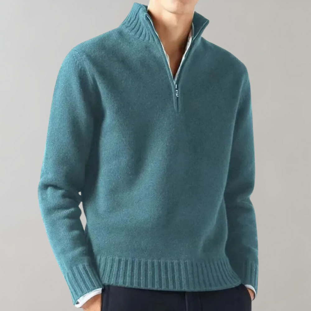 Quarter Zip Pullover - Herren Regular Fit Half Zip Strickpullover-Seeblau-M-Chaps Herrenmode