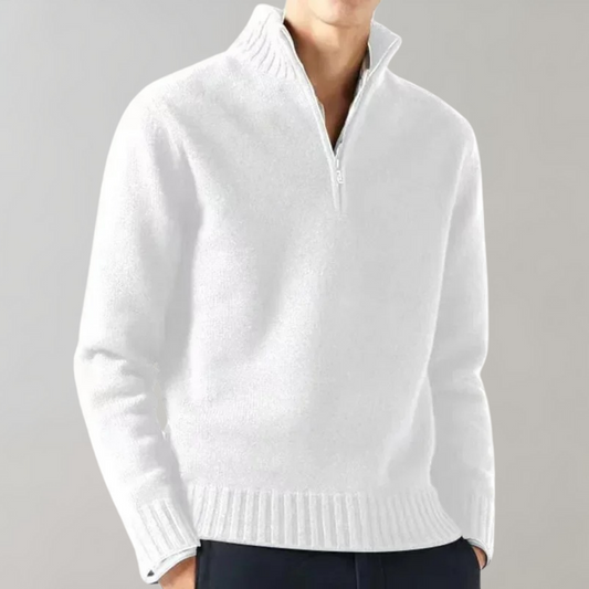 Quarter Zip Pullover - Herren Regular Fit Half Zip Strickpullover-Weiß-M-Chaps Herrenmode