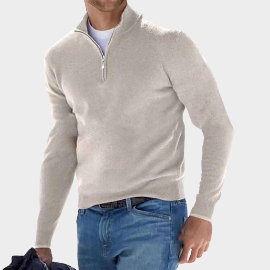 Quarter Zip Pullover - Langarm - Half Zip - Polo Pullover - Herren Quarter Zip Pullover-Beige-S-Chaps Herrenmode