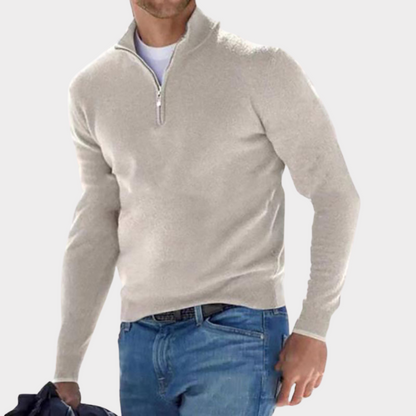 Quarter Zip Pullover - Langarm - Half Zip - Polo Pullover - Herren Quarter Zip Pullover-Beige-S-Chaps Herrenmode