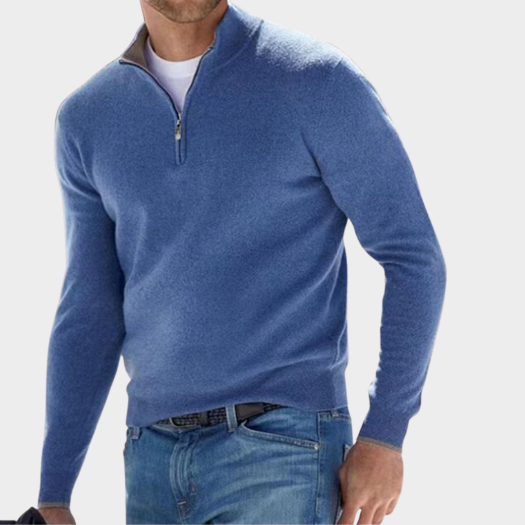 Quarter Zip Pullover - Langarm - Half Zip - Polo Pullover - Herren Quarter Zip Pullover-Blau-S-Chaps Herrenmode