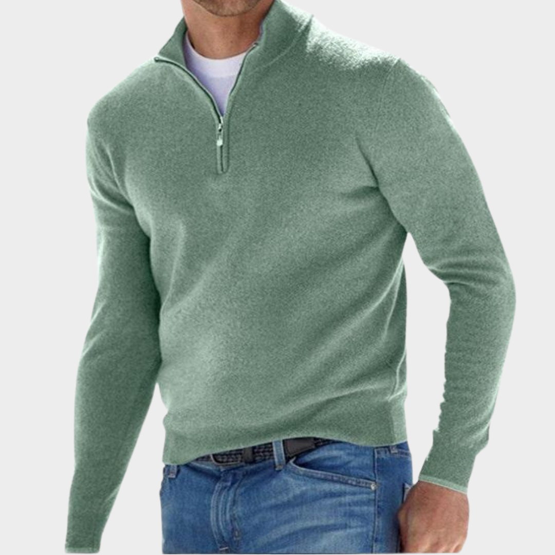 Quarter Zip Pullover - Langarm - Half Zip - Polo Pullover - Herren Quarter Zip Pullover-Hellgrün-S-Chaps Herrenmode