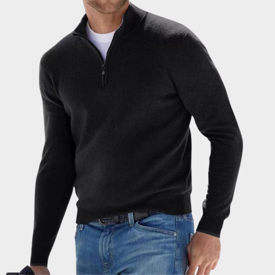 Quarter Zip Pullover - Langarm - Half Zip - Polo Pullover - Herren Quarter Zip Pullover-Schwarz-S-Chaps Herrenmode