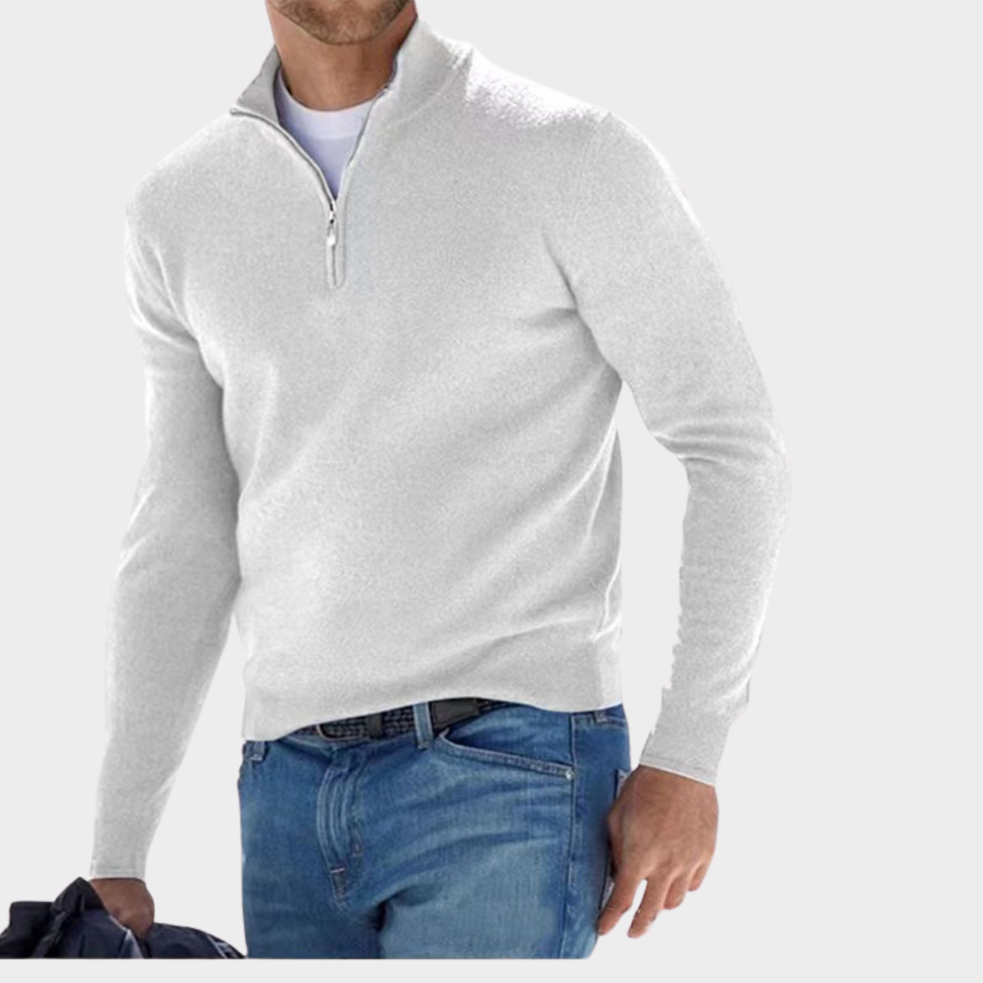 Quarter Zip Pullover - Langarm - Half Zip - Polo Pullover - Herren Quarter Zip Pullover-Weiß-S-Chaps Herrenmode