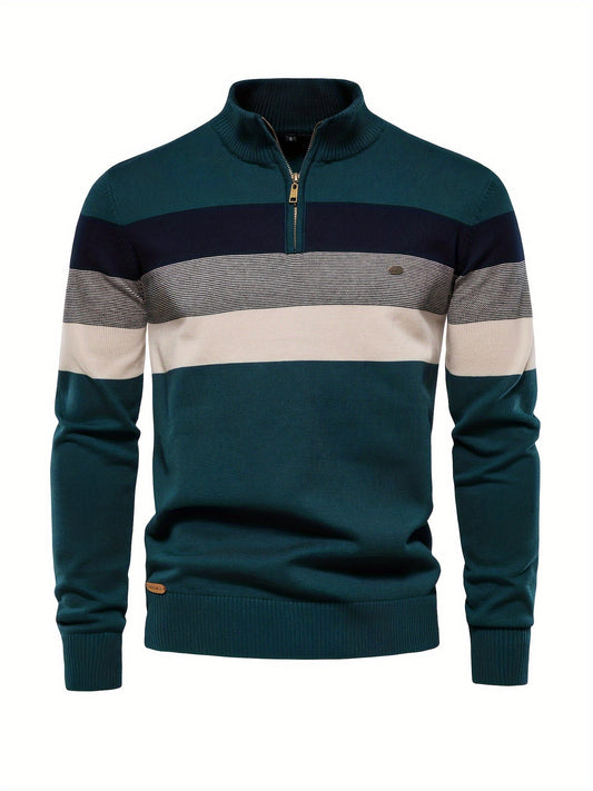 Quarter Zip Pullover - Pullover mit halbem Reißverschluss für Männer - Strickpullover-Dunkelgrün-S-Chaps Herrenmode