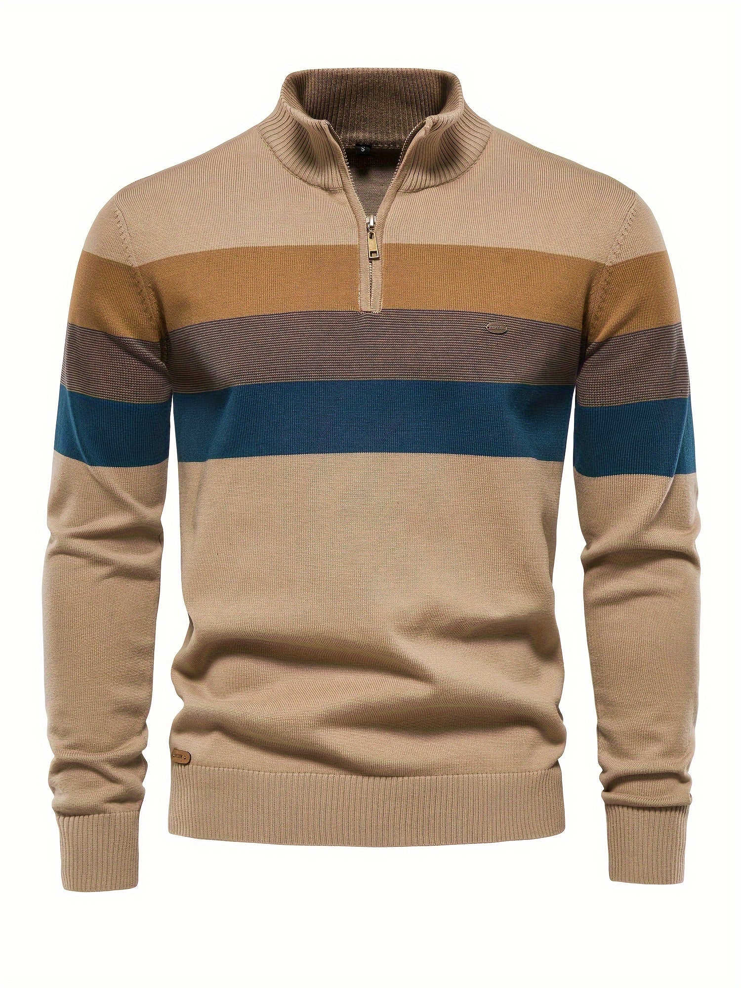 Quarter Zip Pullover - Pullover mit halbem Reißverschluss für Männer - Strickpullover-Khaki-S-Chaps Herrenmode