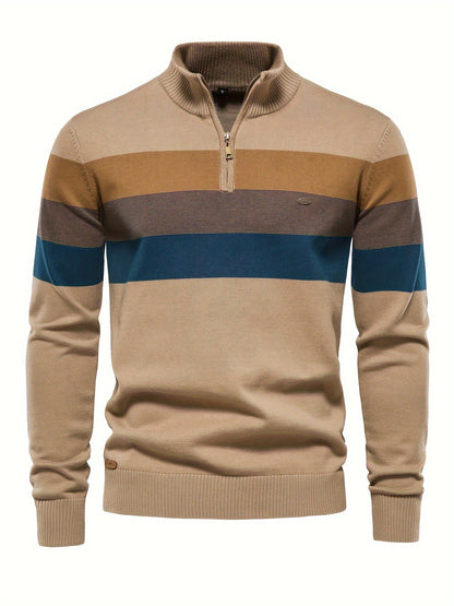 Quarter Zip Pullover - Pullover mit halbem Reißverschluss für Männer - Strickpullover-Khaki-S-Chaps Herrenmode