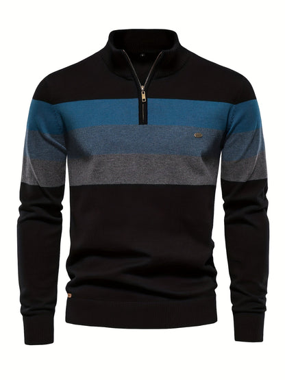 Quarter Zip Pullover - Pullover mit halbem Reißverschluss für Männer - Strickpullover-Schwarz-S-Chaps Herrenmode