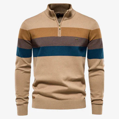 Quarter Zip Pullover - Stehkragen - Langarm - Strickpullover - Herrenpullover-Khaki-S-Chaps Herrenmode