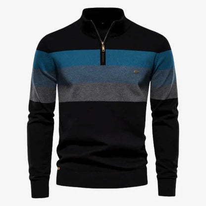 Quarter Zip Pullover - Stehkragen - Langarm - Strickpullover - Herrenpullover-Schwarz-S-Chaps Herrenmode